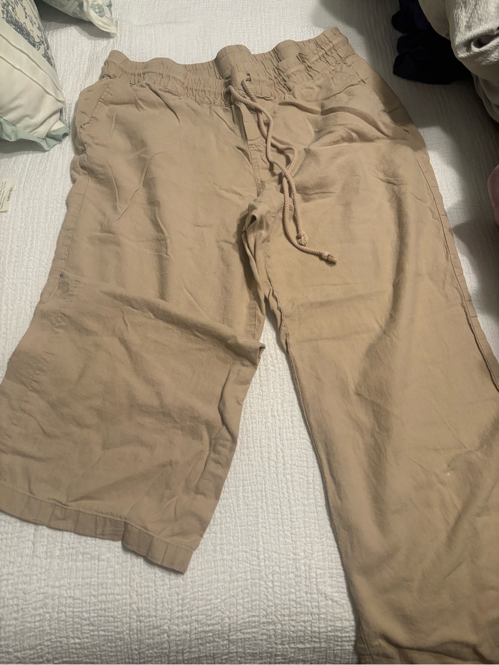 New York & Company Beige Drawstring Wide-Leg Pants